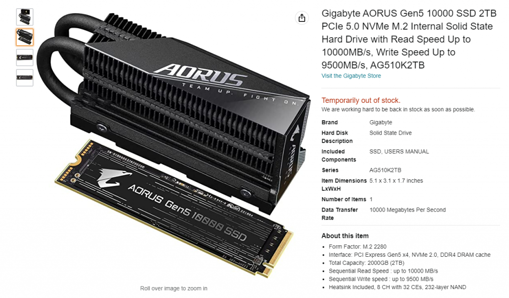 技嘉首批AORUS Gen5 10000系列SSD開賣、2TB容量版本售價339.99美元於Amazon與Newegg上市 4 20230223 gigabytearousgen5ssd01