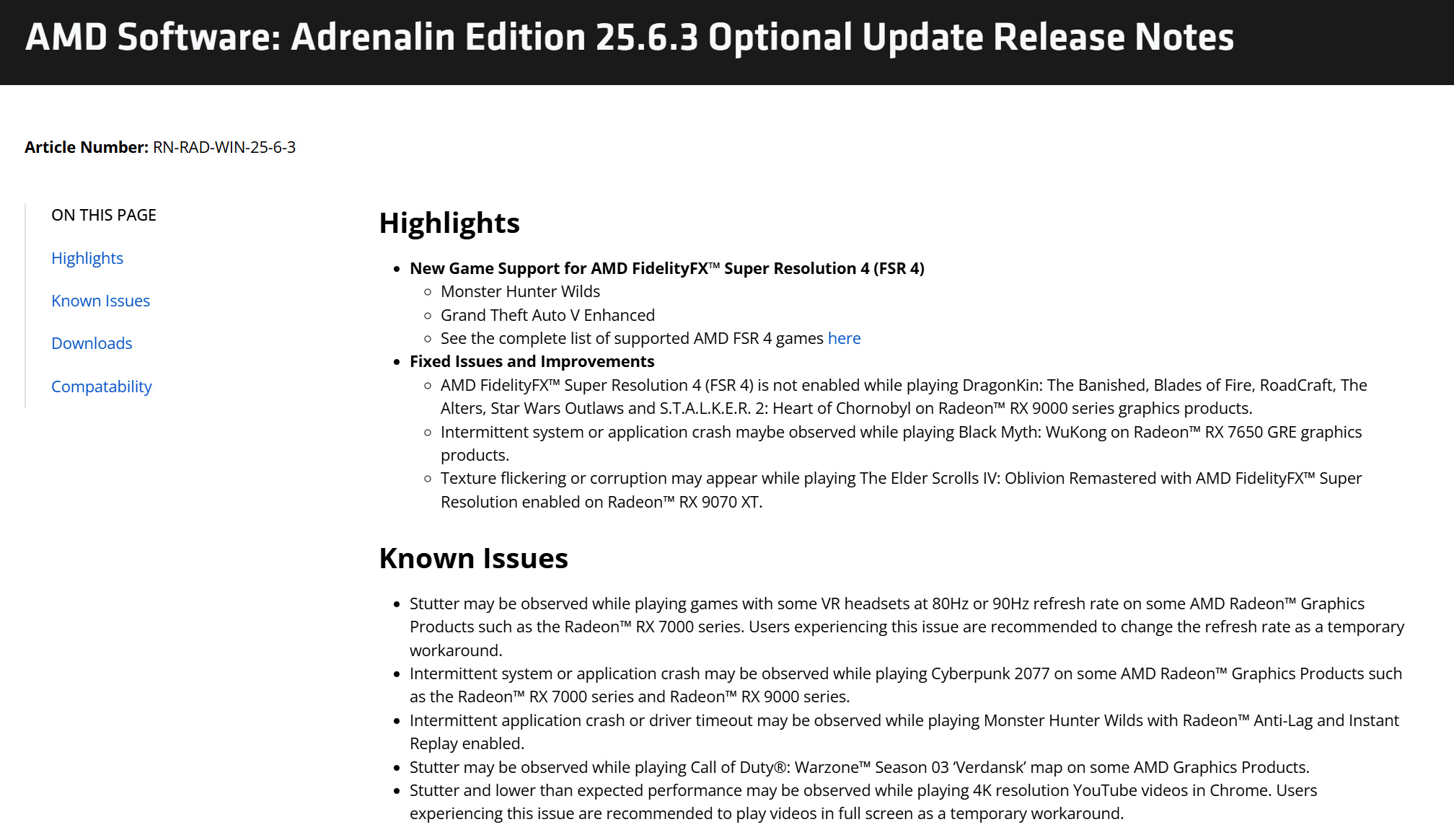 AMD發布Adrenalin Edition 25.6.3選用更新,新增《魔物獵人 荒野》《GTA 5增強版》FSR4支援、並修復《黑神話:悟空》在RX 7650 GRE上崩潰問題 1 20250701 amdadrenalin2563update 01