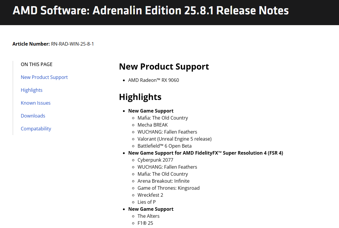 AMD Software: Adrenalin Edition 25.8.1版驅動軟體支援《四海兄弟:故鄉》、《Mecha BREAK》、《明末:淵虛之羽》與《特戰英豪(UE5版)》,並在《電馭叛客2077》等遊戲中啟用FSR 4功能 1 20250805 amd01