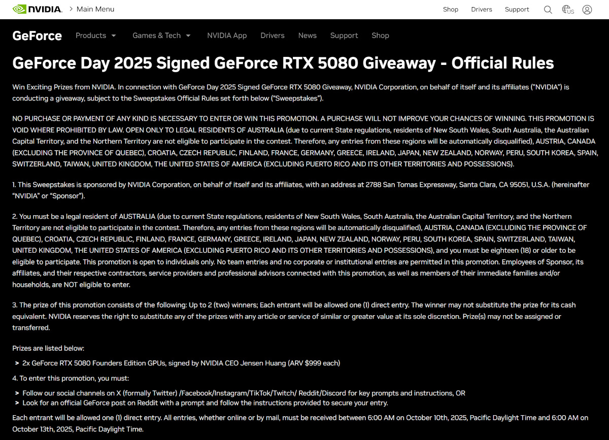 NVIDIA「GEFORCE DAY 2025」登場,贏取由老黃親筆簽名的GeForce RTX 5080 FE就在此刻 2 20251011 nvidiagiveway 01a