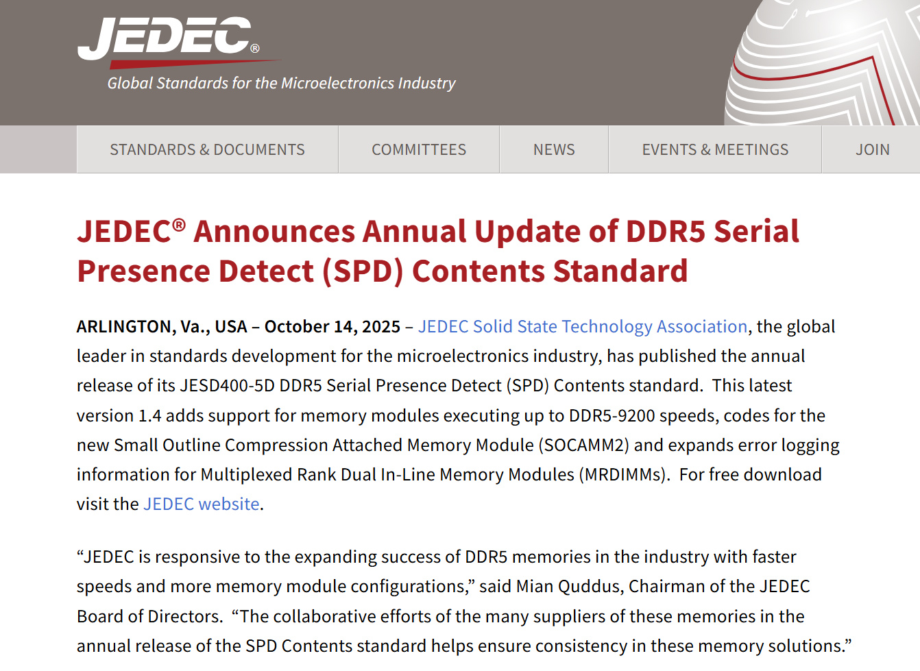 JEDEC宣布更新DDR5支援標準達9200MT/s、記憶體性能將迎來更高躍進 1 20251014 jedecddr59200 02