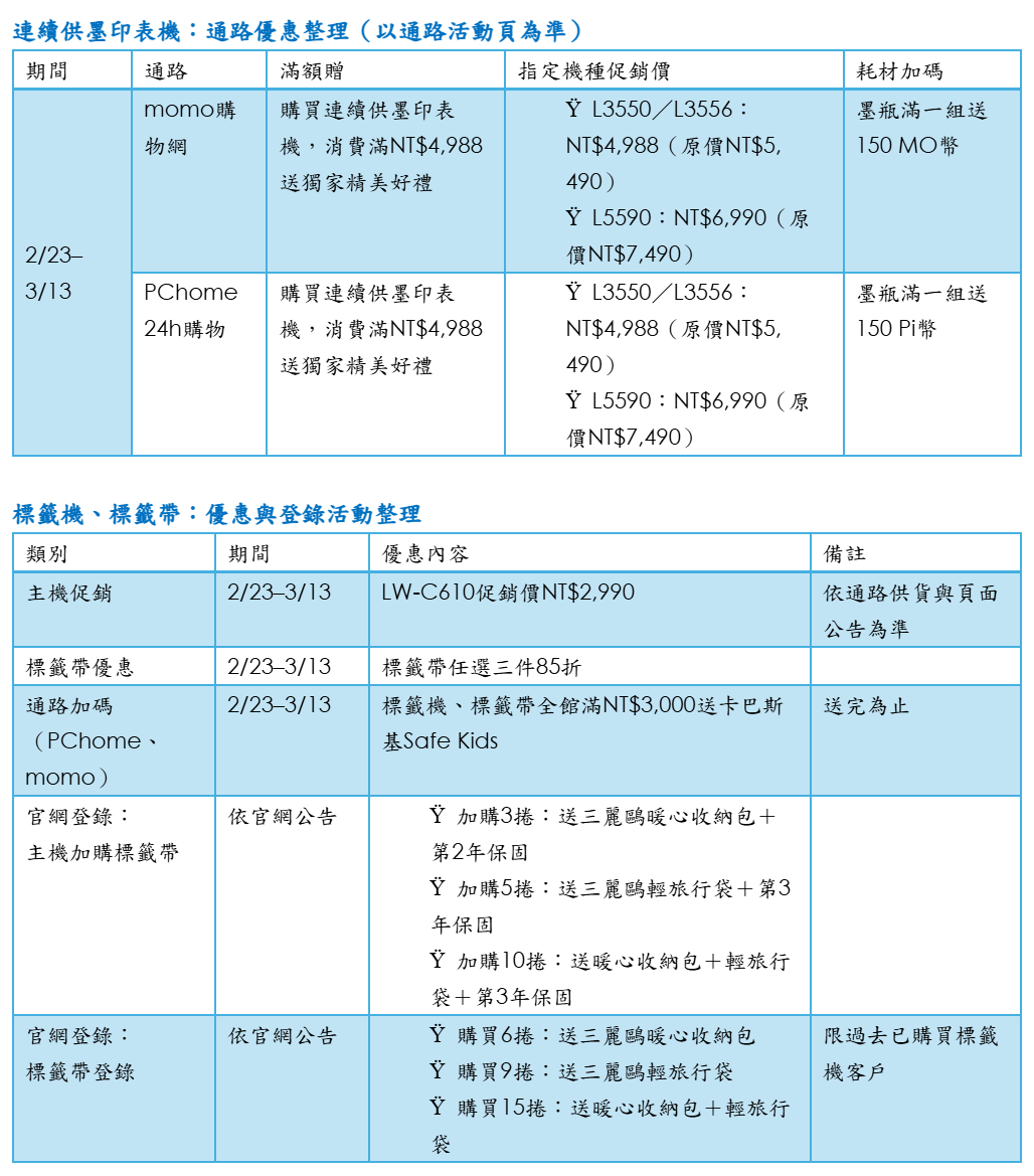 開學季必備雙神器、打造高效率學習生活,Epson連續供墨印表機、標籤機優惠齊發 4 20260223 news epson04