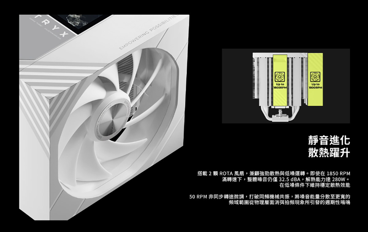 風冷極境的絕對統治:TRYX TURRIS液晶雙塔 — 滑軌快拆與0.4mm重工鰭片,鑄造TDP280W極靜頂規塔扇 11 20260413 NEWS 2 6