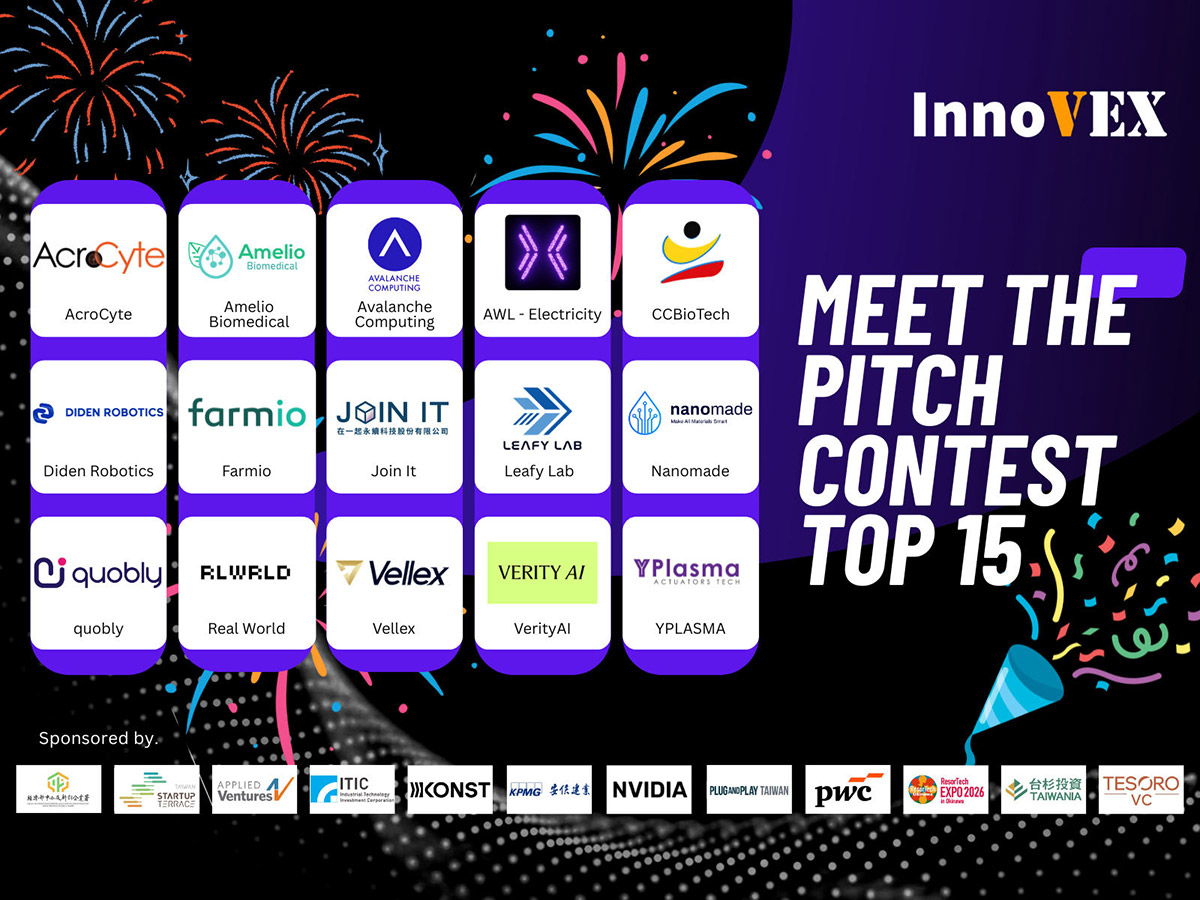 InnoVEX 2026新創競賽Top15名單公布,爭取總價值高達18萬美元獎項 3 20260526 NEWS 3 1